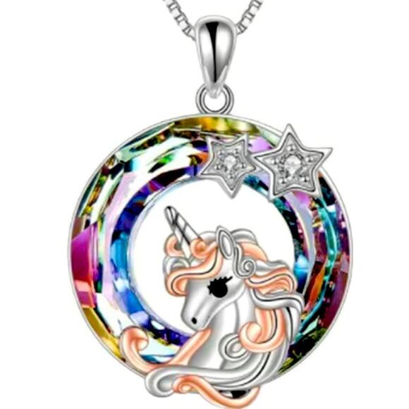 Jewelry - Cartoon Unicorn Pendant with stars crystals Necklace 18inches
